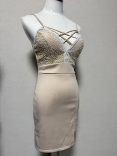 DAZZY store ベージュ レーストリム クロスストラップ ドレス