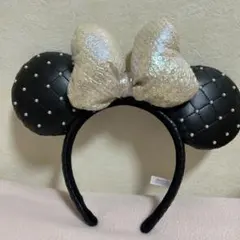 ミニー　耳カチューシャ 黒とシルバー　パール