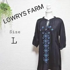 LOWRYS FARM 黒 刺繍 七分袖 ワンピース L