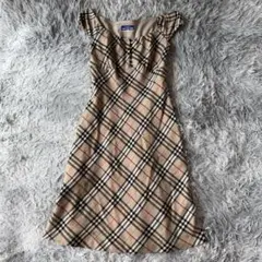バーバリーブルーレーベル　ワンピース　ノバチェック　フレア　ベルト　ロゴ刻印釦 バーバリーブルーレーベル ワンピース ノバチェック フレア