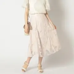 ミッシュマッシュ◎オパールレース花柄スカート　ピンク系　総柄　フラワー　膝下丈