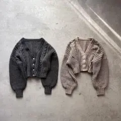 fashiru ケーブルニットカーディガン ダークグレー