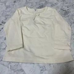 90 長袖　リボン　クリーム色　肩ボタン　シンプルフリー　ベビー