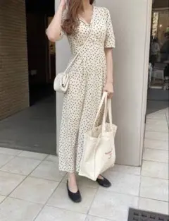 Heather ドットワンピース ベージュ