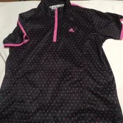 adidas レディースゴルフ ハーフジップ シャツ 黒 ピンク