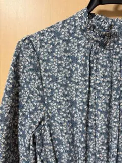 レイカズン　ブルー　花柄ワンピース　フリーサイズ　ハイネック