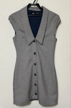 ZARA ミニワンピース　ノースリーブ　トップス　チェック　格子柄　ボタン