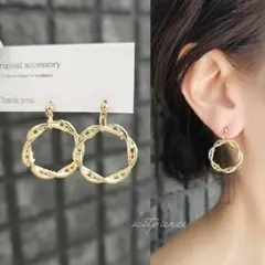 No.375 デザインフープ ゴールド シンプルピアス イヤリング