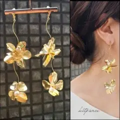No.43 大人気！艶ゴールド ゆらゆらお花舞うピアス イヤリング