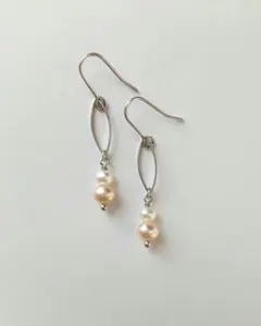 淡水パールとマーキスのピアス/樹脂フック/樹脂ノンホール/サージカルステンレス