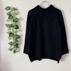 【M】 マジェスティックレゴン ニット 長袖 ハイネック 厚手 無地 ネイビー