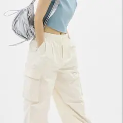 美品【ジーユー】（S）パラシュートカーゴパンツ アイボリー ドローストリング