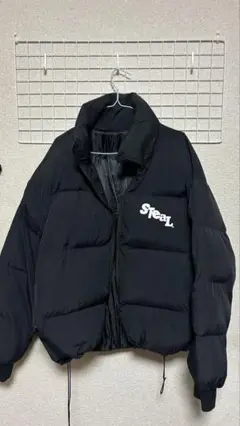 steal meaning ダウンジャケット　ブラック　ドローコード　レザー steal meaning ダウンジャケット ブラック