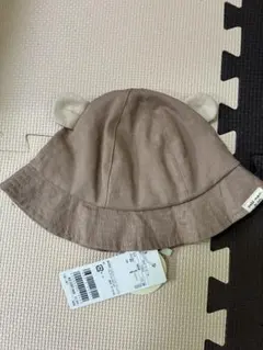 クマ耳付きブラウンコットン帽子