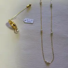 ゴールドホワイトパールブローチ、ネックレス アンティーク、ヴィンテージ、レトロ