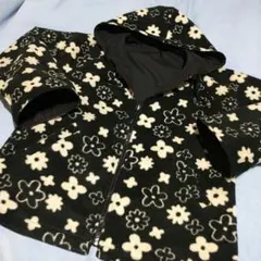 ✨リバーシブル、フード付きハーフコート、暖かいフリース、フード付き、花柄