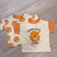 ライオン柄 Tシャツ クリーム色 オレンジのサムネイル