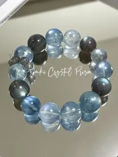 高品質アクアマリン×グレームーンストーン 天然石ブレスレット
