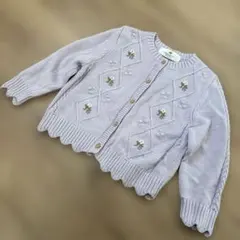 H&Mカーディガン 花柄刺繍 ライトパープル90100