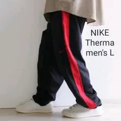 【訳有】US NIKE ライン ジャージ 黒 赤 THERMA-FIT 裏起毛