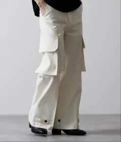 【CLEL】ミリタリー フレア カーゴ パンツ　ホワイト