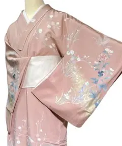 T18訪問着袷宍色地に花々コーディネートフルセット 正絹 袷 着物 七五三