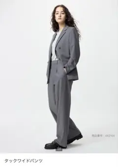 UNIQLO タックワイドパンツ グレー Mサイズ 丈標準