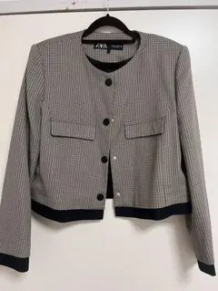 ZARA ハウンドトゥース クロップドブレザー チェックジャケットL