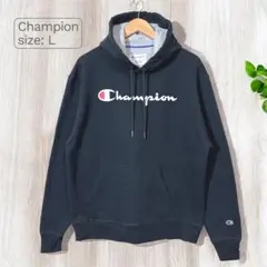 Champion チャンピオン　古着　ロゴパーカー ブラック　Lサイズ