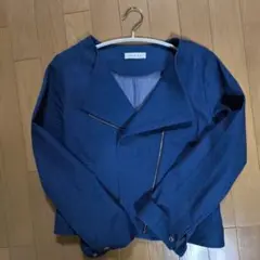 レディース ネイビー ノーカラージャケット ジッパー付 M サイズ
