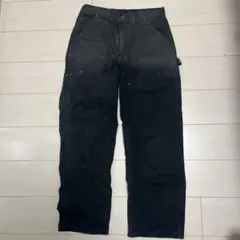 Carhartt ブラック ダブルニー デニムカーゴパンツ 染み フェード模様