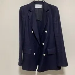 UNITED ARROWS ネイビー リネン ダブルジャケット 38