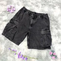 XLサイズ❗【GU】デニムワイドカーゴハーフパンツ☆ダークグレー