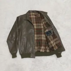 Bugatti Lサイズ 希少くすみグリーン カウレザーブルゾン 裏地チェック