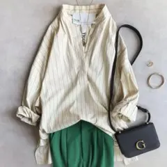 美品▲TICCAティッカ//ストライプバンドカラーシャツ▲プルオーバーのサムネイル