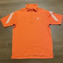 アディダス ゴルフウェア等 ハーフジップポロシャツ オレンジ L スリーライン