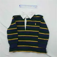 ?ラルフローレン キッズ ラガーシャツ 長袖 ボーダー 90cmグリーン系