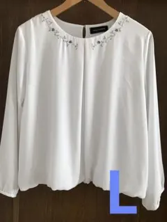 GALLORIA 美品 花柄刺繍 プルオーバーブラウス ポリエステル100 白L