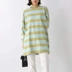 JEANASIS ボーダーロンT 長袖 オーバーシルエット グリーン Fのサムネイル