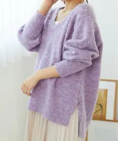 メランジVネックニットプルオーバー