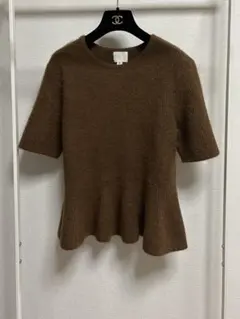 H&M RIB-KNIT PEPLUM TOP ブラウン　ぺプラム　L