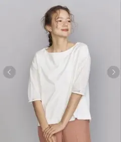 ユナイテッドアローズ 袖レース五分袖カットソー ホワイト 白 二の腕カバー 通勤