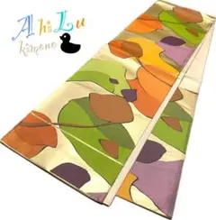 【A1-90】式典にオススメ 袋帯 六通 ゴールド オレンジ 緑 茶 430cm