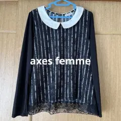 axes femme 2度使用 黒花柄レース白襟Tシャツブラウス