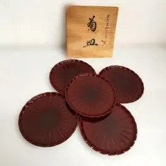 輪島塗 慶塚 溜塗 茶托5客 専用箱入り 菱形 お茶請け 菓子皿 和皿 銘々