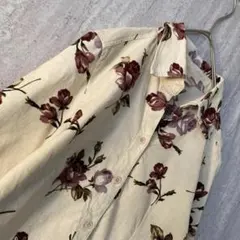 花柄 ブラウス シャツ ヴィンテージ コーデュロイ レトロ 総柄 クリーム