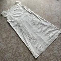 美品　ヒロコビス　レース飾り　バックタック　カットソーワンピース9号オフホワイト