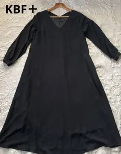 KBF ＋ Vネック長袖ロングワンピース ブラック size ONE