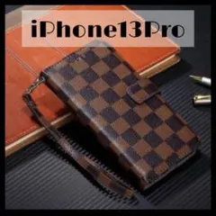 チェック柄 手帳型 iPhoneケース iPhone13Pro ブラウン