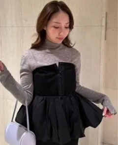 【美品】✨　FRAY I.D コンビペプラムベアトップス　ブラック